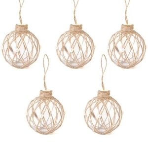 Rustic Twine Holiday Ornaments - 2 Sets Of 5 (10 In Total) Plastic New 3.15 Inch